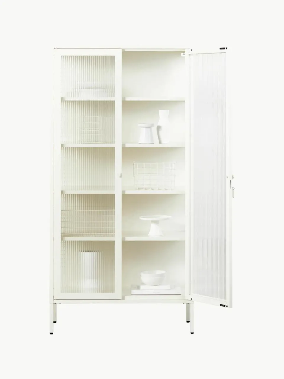 Metalen vitrinekast The Collector met geribbeld glas^Mustard Made Hot