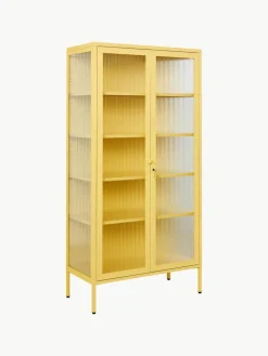 Metalen vitrinekast The Collector met geribbeld glas^Mustard Made Fashion