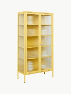 Metalen vitrinekast The Collector met geribbeld glas^Mustard Made Fashion