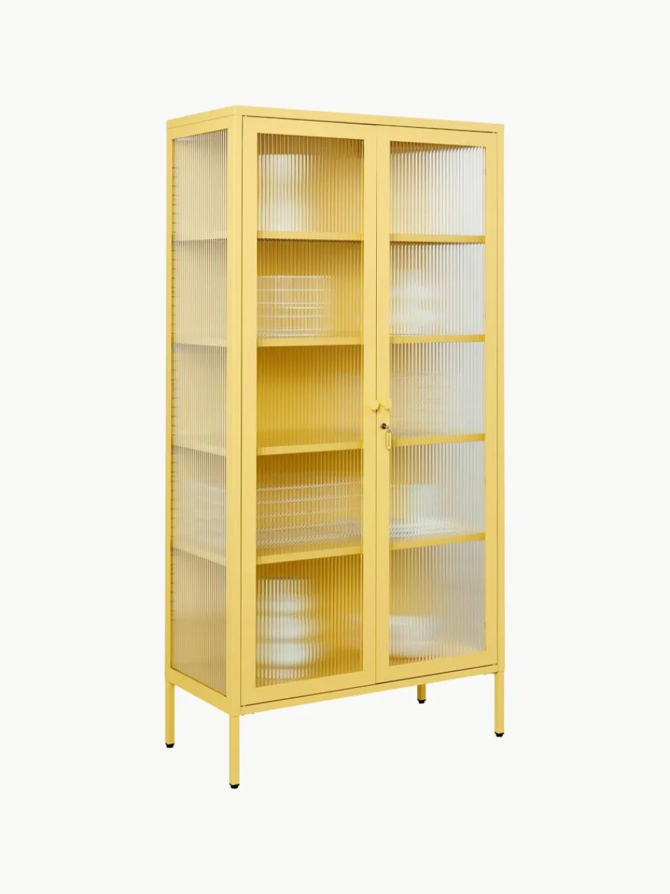 Metalen vitrinekast The Collector met geribbeld glas^Mustard Made Fashion