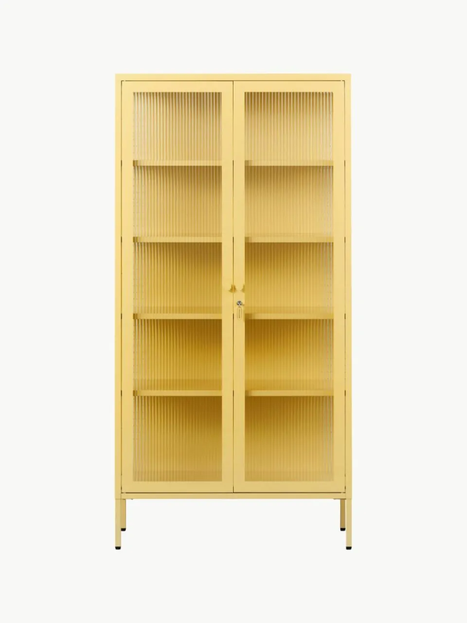 Metalen vitrinekast The Collector met geribbeld glas^Mustard Made Fashion