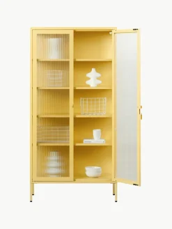 Metalen vitrinekast The Collector met geribbeld glas^Mustard Made Fashion