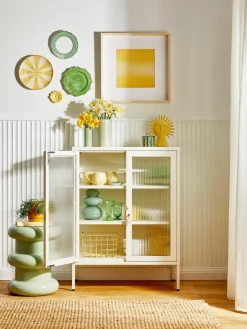 Metalen vitrinekast The Mixer met geribbeld glas^Mustard Made Sale