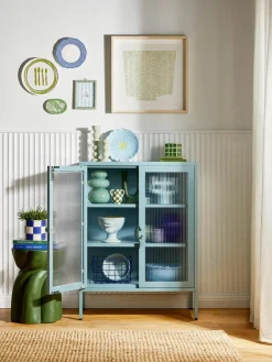 Metalen vitrinekast The Mixer met geribbeld glas^Mustard Made Sale