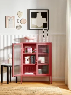 Metalen vitrinekast The Mixer met geribbeld glas^Mustard Made Sale