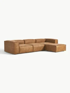 Modulaire bank Lennon (4-zits) van gerecycled leer met poef (links/rechts)^Westwing Collection Best