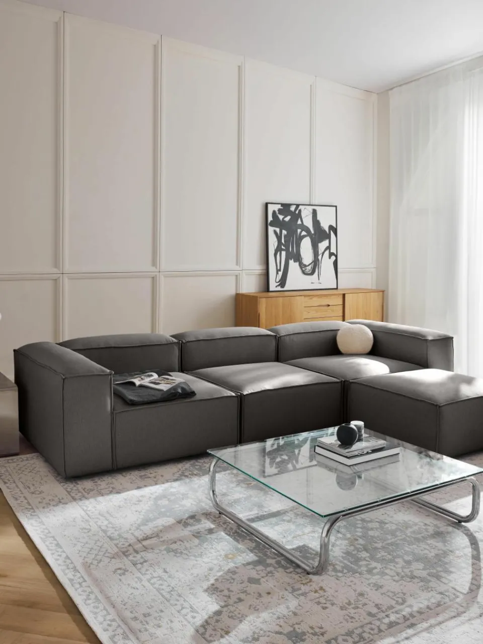 Modulaire bank Lennon (4-zits) met poef (links/rechts)^Westwing Collection Online