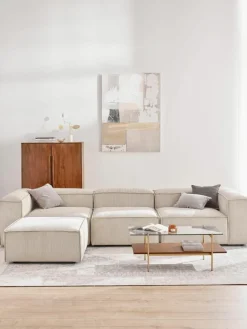Modulaire bank Lennon (4-zits) van corduroy met poef (links/rechts)^Westwing Collection Clearance