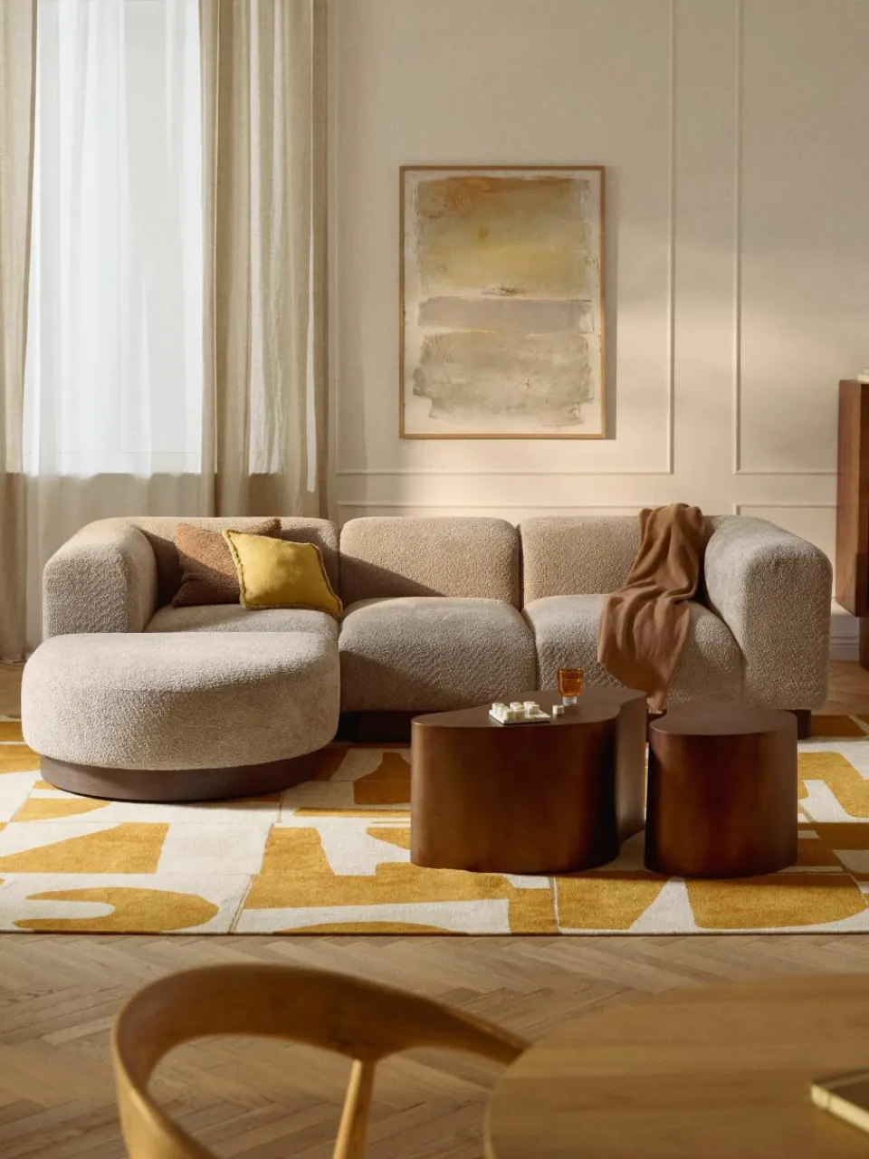 Modulaire bank Natalie (3-zits) van teddy-bouclé met poef^Westwing Collection Outlet