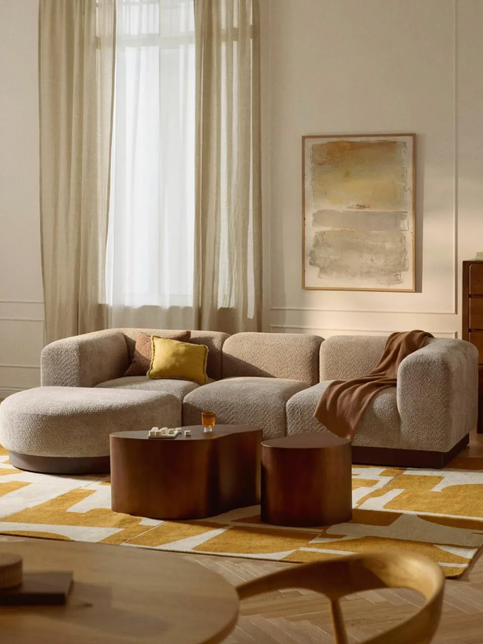 Modulaire bank Natalie (3-zits) van teddy-bouclé met poef^Westwing Collection Outlet