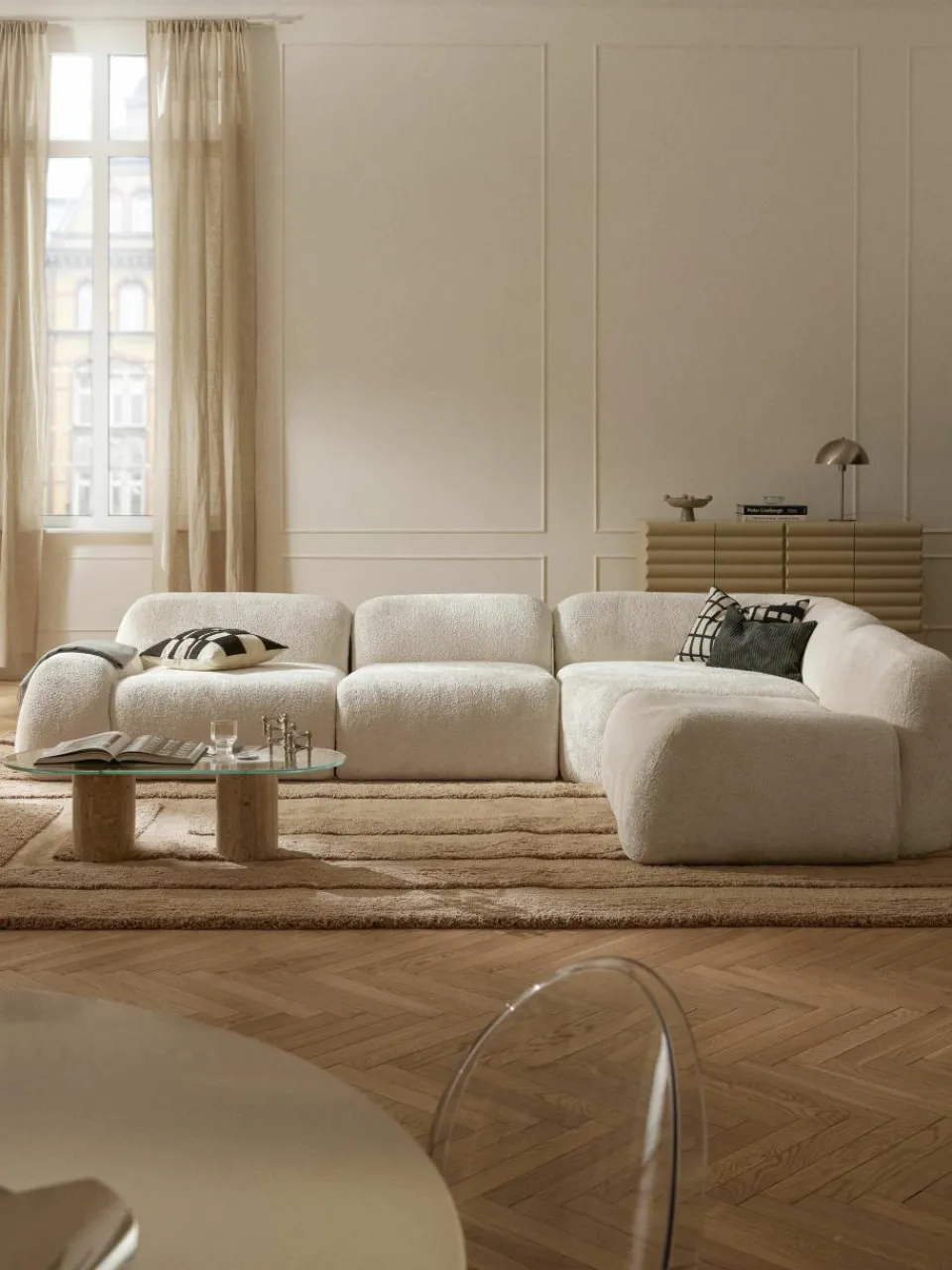 Modulaire hoekbank Wolke (4-zits) van teddy-bouclé^Westwing Collection Online