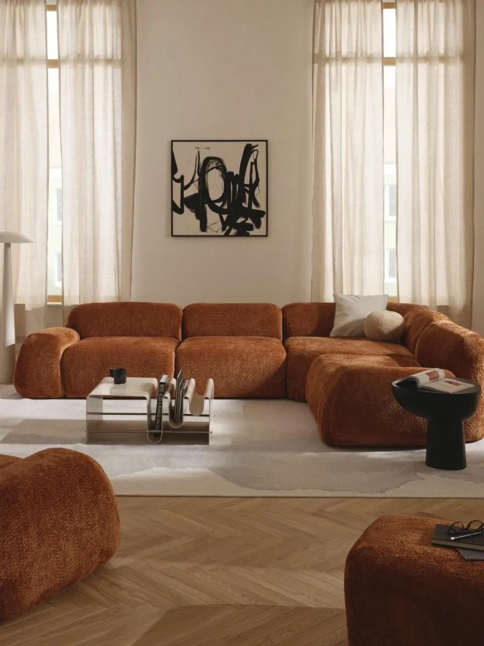 Modulaire hoekbank Wolke (4-zits) van teddy-bouclé^Westwing Collection Online