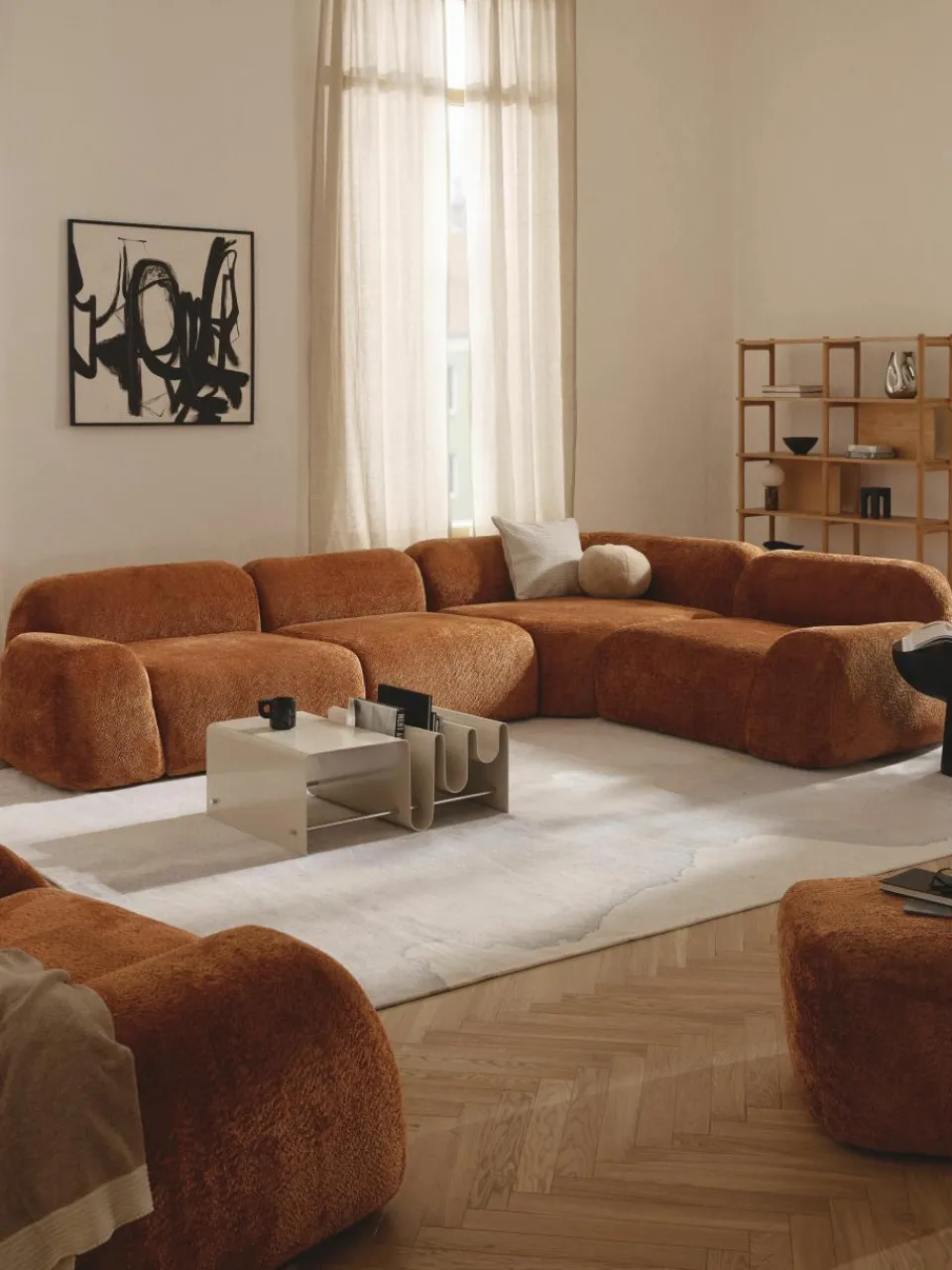 Modulaire hoekbank Wolke (4-zits) van teddy-bouclé^Westwing Collection Online