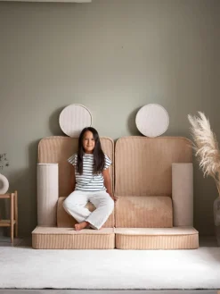 Modulaire kinderspeelbank Sugar gemaakt van corduroy^Wigiwama New