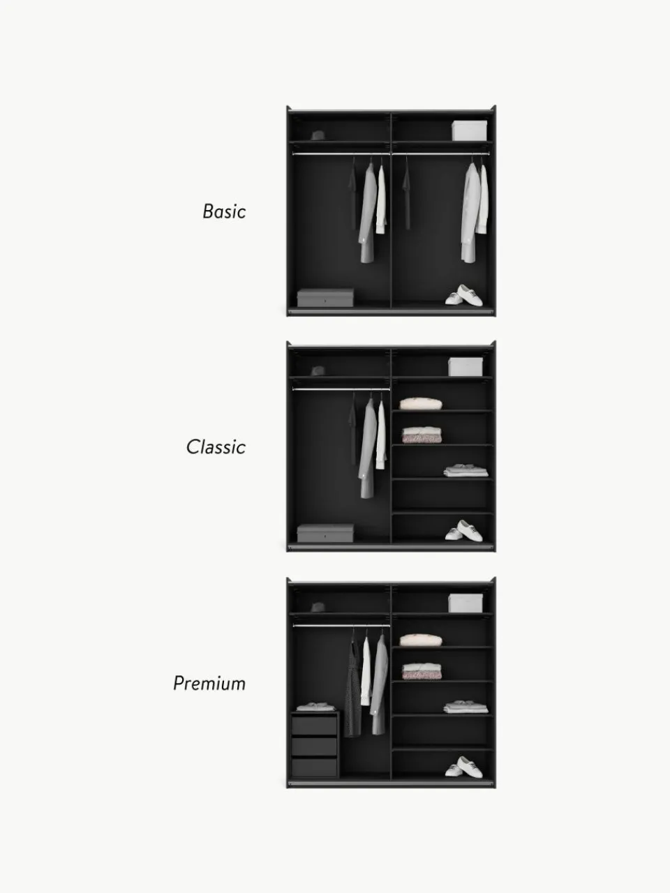 Modulaire schuifdeurkast Leon, 200 cm breed, diverse varianten^Westwing Collection Clearance