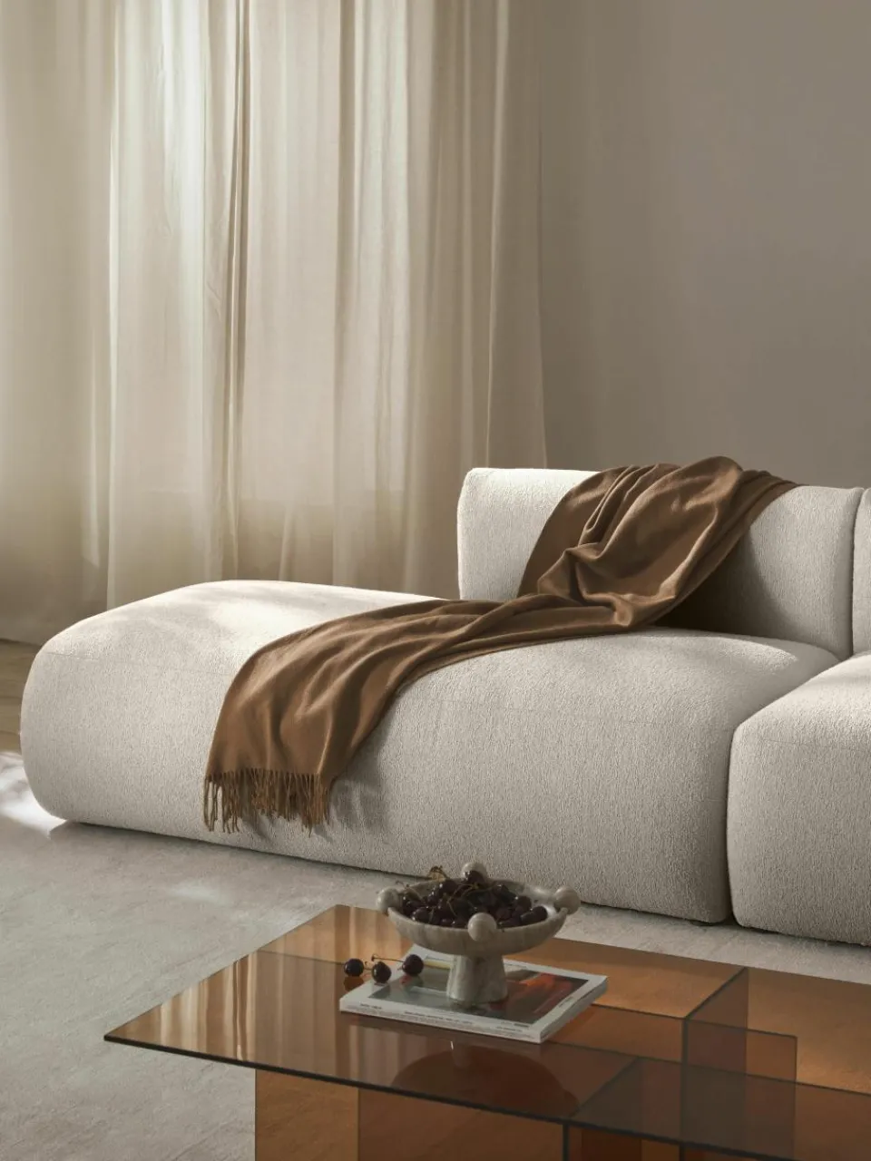 Modulaire XL chaise longue Sofia van bouclé stof^Westwing Collection Sale