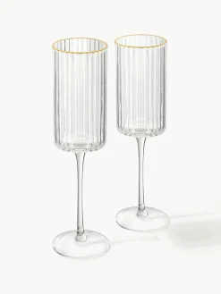 Mondgeblazen champagneglazen Aleo met goudkleurige rand, 4 stuks^Westwing Collection Online