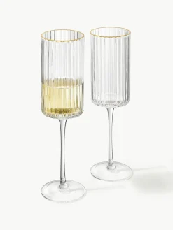 Mondgeblazen champagneglazen Aleo met goudkleurige rand, 4 stuks^Westwing Collection Online