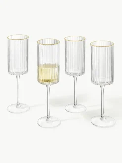 Mondgeblazen champagneglazen Aleo met goudkleurige rand, 4 stuks^Westwing Collection Online