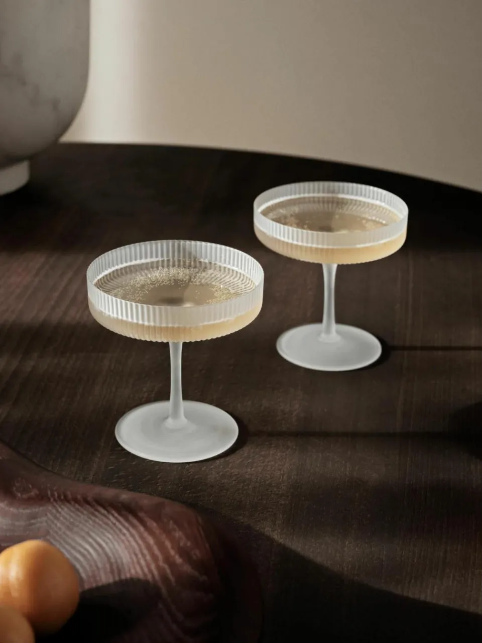 Mondgeblazen champagneglazen Ripple met groefreliëf, 2 stuks^ferm LIVING Fashion