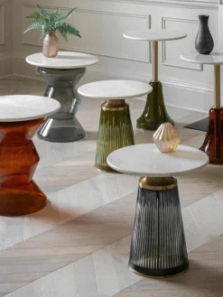 Mondgeblazen glazen bijzettafel Seville met marmeren tafelblad, rond^Westwing Online