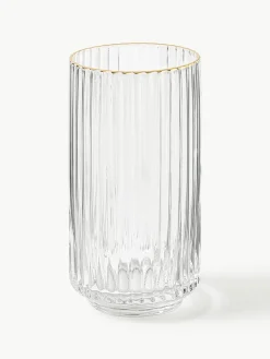 Mondgeblazen longdrinkglas Aleo met goudkleurige rand, 4 stuks^Westwing Collection Fashion