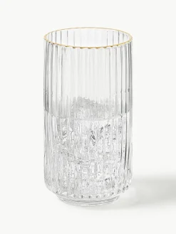 Mondgeblazen longdrinkglas Aleo met goudkleurige rand, 4 stuks^Westwing Collection Fashion