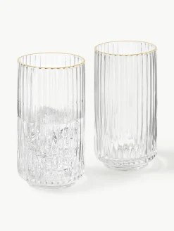Mondgeblazen longdrinkglas Aleo met goudkleurige rand, 4 stuks^Westwing Collection Fashion