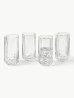Mondgeblazen longdrinkglas Aleo met goudkleurige rand, 4 stuks^Westwing Collection Fashion