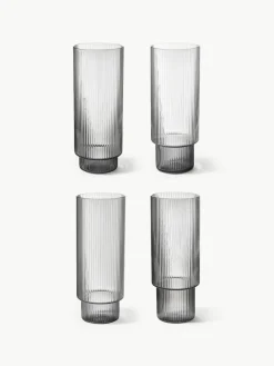 Mondgeblazen longdrinkglazen Ripple met groefreliëf, 4-delig^ferm LIVING Discount