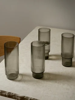 Mondgeblazen longdrinkglazen Ripple met groefreliëf, 4-delig^ferm LIVING Discount