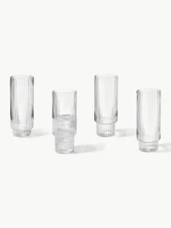 Mondgeblazen longdrinkglazen Ripple met groefreliëf, 4-delig^ferm LIVING Online