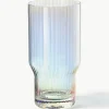 Mondgeblazen longdrinkglas Juno met groefreliëf en paarlemoer glans, 4 stuks^Westwing Collection Best