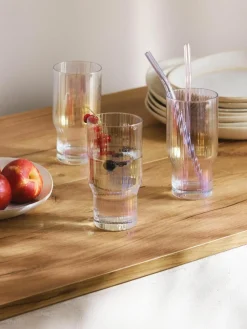 Mondgeblazen longdrinkglas Juno met groefreliëf en paarlemoer glans, 4 stuks^Westwing Collection Best