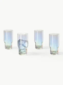 Mondgeblazen longdrinkglas Juno met groefreliëf en paarlemoer glans, 4 stuks^Westwing Collection Best