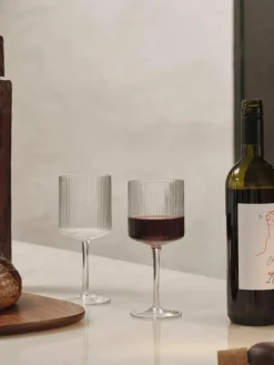 Mondgeblazen rode wijnglazen Ripple met groefreliëf, 2 stuks^ferm LIVING Sale