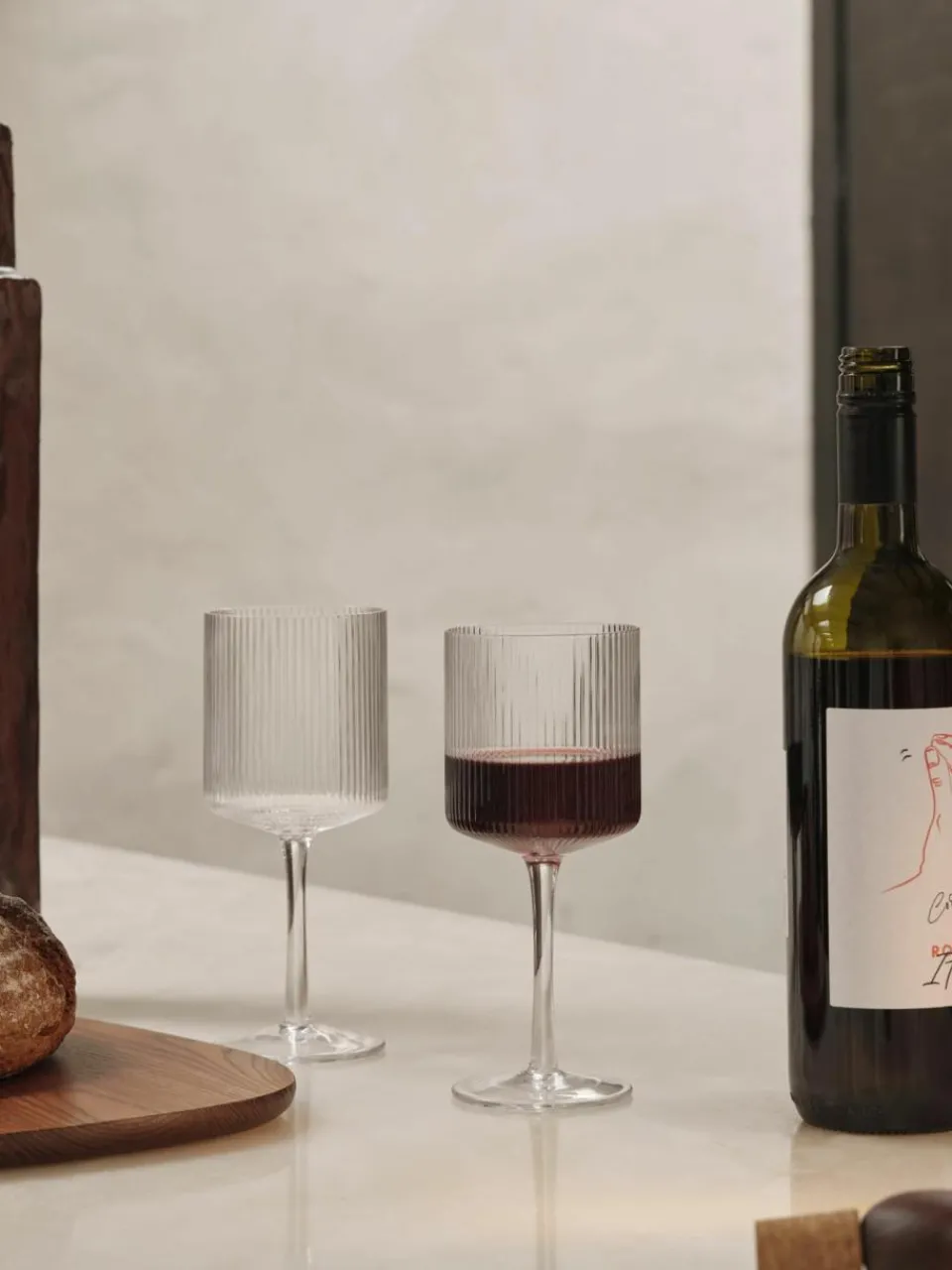 Mondgeblazen rode wijnglazen Ripple met groefreliëf, 2 stuks^ferm LIVING Sale