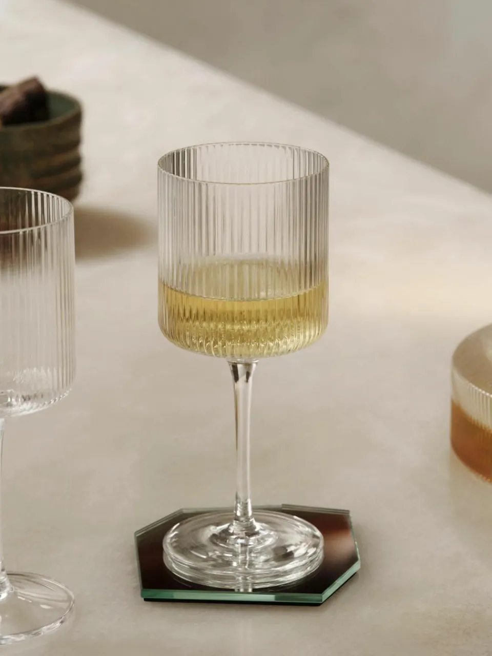 Mondgeblazen rode wijnglazen Ripple met groefreliëf, 2 stuks^ferm LIVING Sale