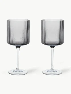 Mondgeblazen rode wijnglazen Ripple met groefreliëf, 2 stuks^ferm LIVING Best