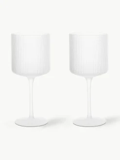 Mondgeblazen rode wijnglazen Ripple met groefreliëf, 2 stuks^ferm LIVING Fashion