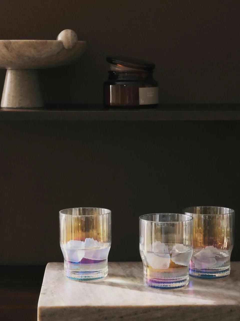 Mondgeblazen waterglazen Juno met groefreliëf en paarlemoer glans, 4 stuks^Westwing Collection New