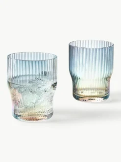 Mondgeblazen waterglazen Juno met groefreliëf en paarlemoer glans, 4 stuks^Westwing Collection New