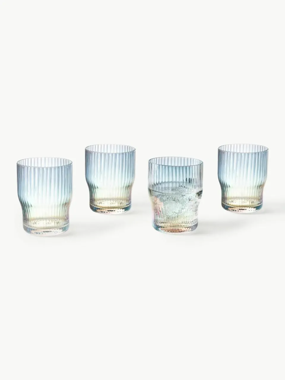 Mondgeblazen waterglazen Juno met groefreliëf en paarlemoer glans, 4 stuks^Westwing Collection New