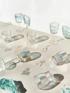 Mondgeblazen waterglazen Juno met groefreliëf en paarlemoer glans, 4 stuks^Westwing Collection New