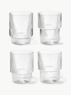 Mondgeblazen waterglazen Ripple met groefreliëf, 4-delig^ferm LIVING Best