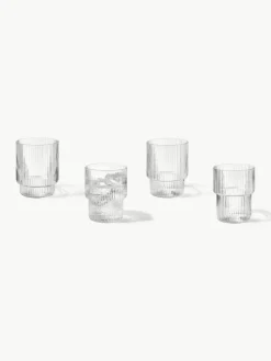 Mondgeblazen waterglazen Ripple met groefreliëf, 4-delig^ferm LIVING Best