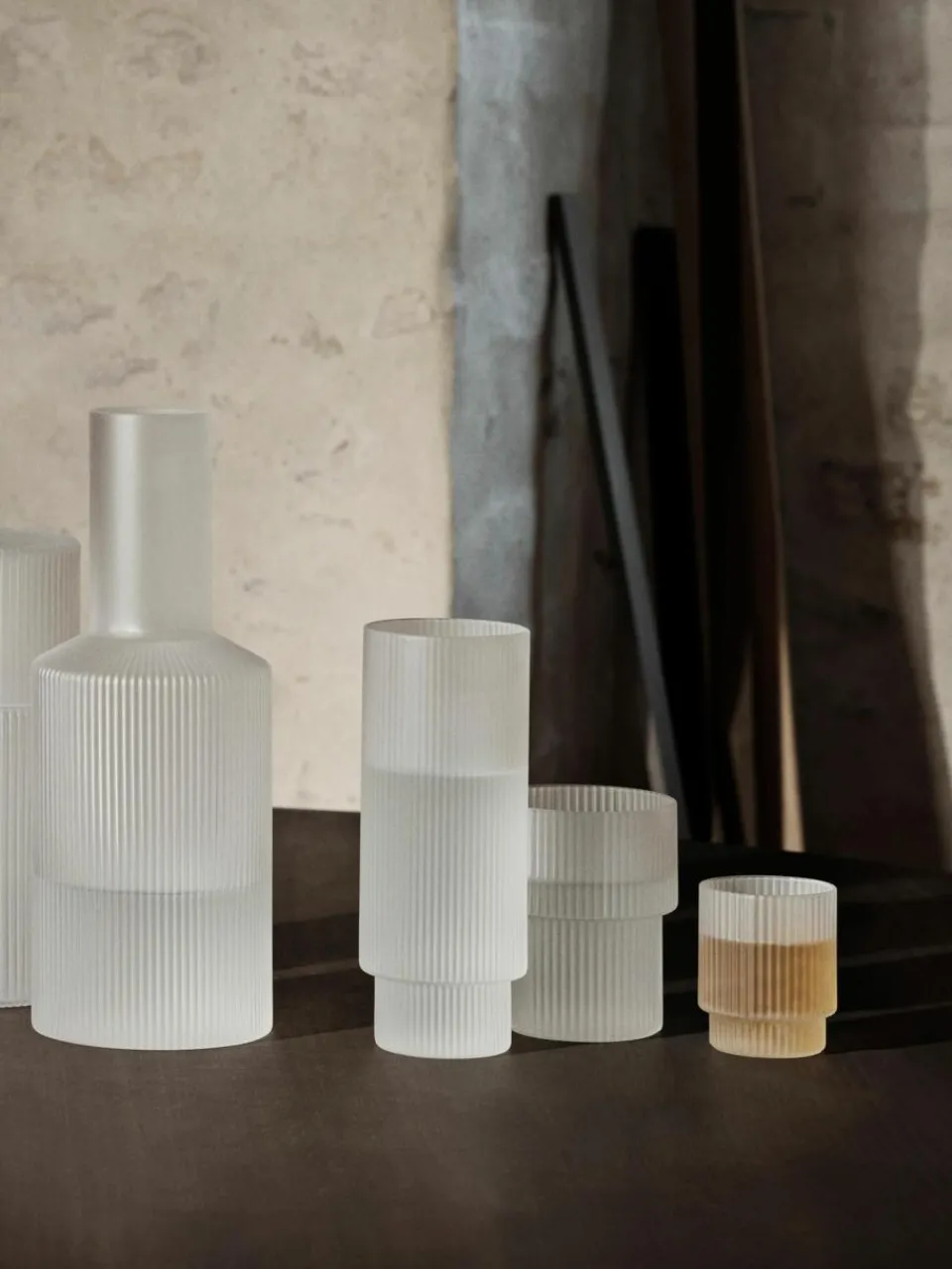 Mondgeblazen waterglazen Ripple met groefreliëf, 4-delig^ferm LIVING Outlet