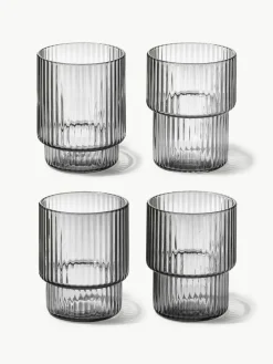 Mondgeblazen waterglazen Ripple met groefreliëf, 4-delig^ferm LIVING Outlet