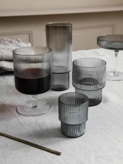 Mondgeblazen waterglazen Ripple met groefreliëf, 4-delig^ferm LIVING Outlet