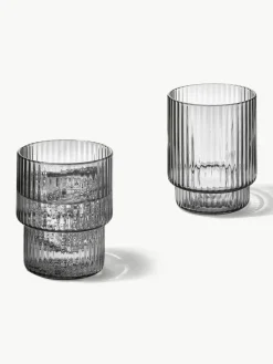 Mondgeblazen waterglazen Ripple met groefreliëf, 4-delig^ferm LIVING Outlet